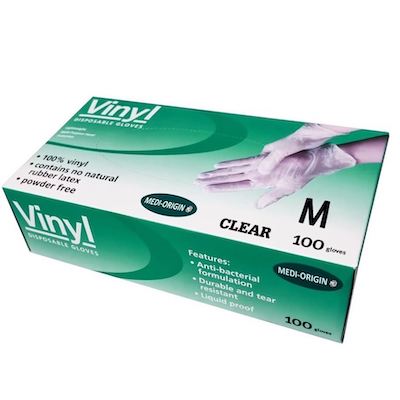 Medi-Origin Vinyl Disposable Gloves Medium 100pk Powder Free